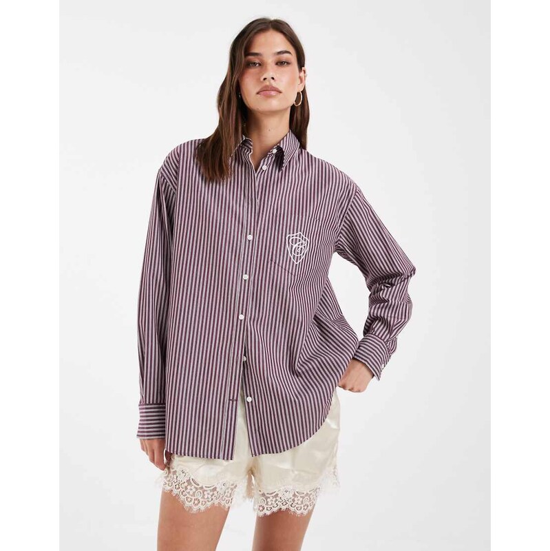 Gant relaxed oversized logo shirt in burgundy stripe-Red