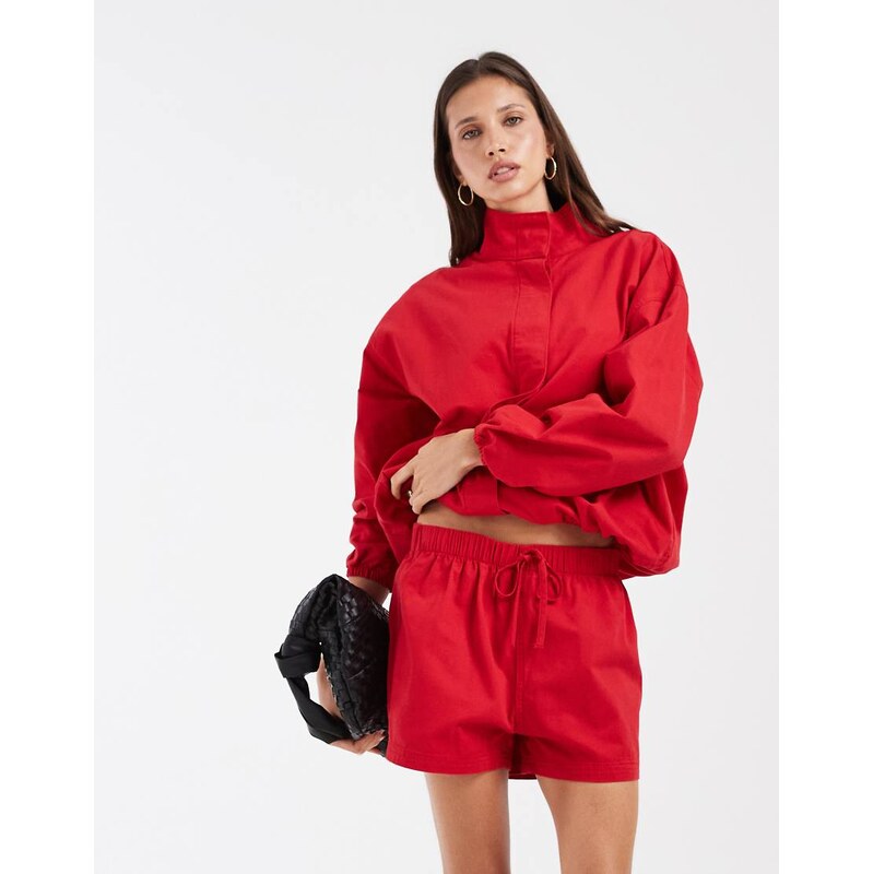 ASOS DESIGN pull on denim short in red co-ord