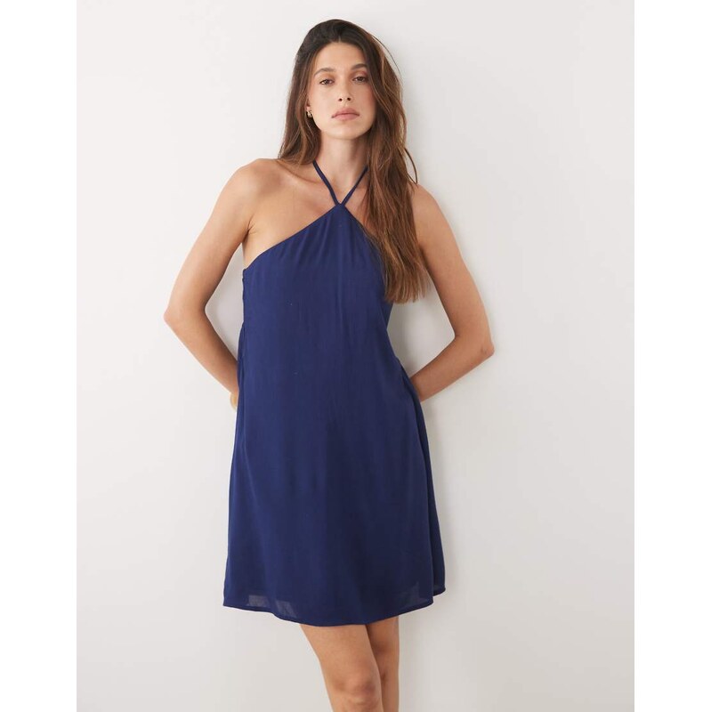 Mango Teen halterneck mini dress in navy