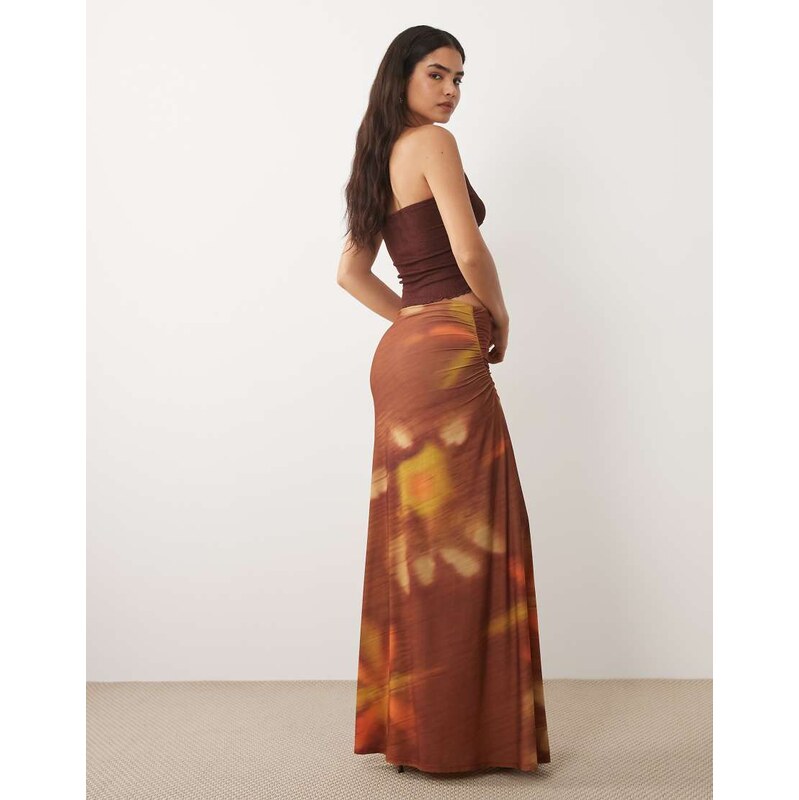 ASOS DESIGN maxi skirt with ruched side detail in blurred sunset