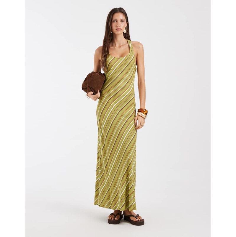 ASOS DESIGN linen blend scoop neck maxi dress in green stripe