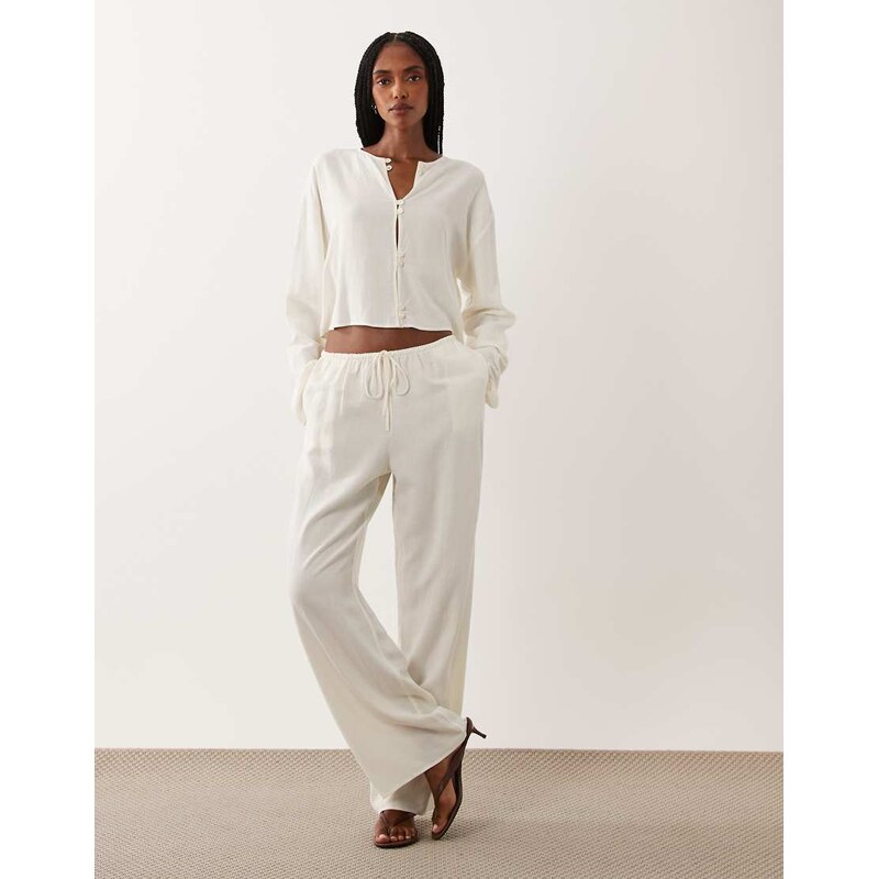 ASOS DESIGN linen blend pull on trouser co ord in brown