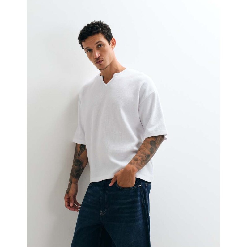 ASOS DESIGN boxy oversized t-shirt with notch neck in white