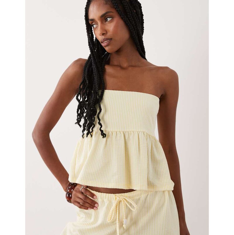 ASOS DESIGN Micro stripe peplum top co-ord in buttermilk-Multi