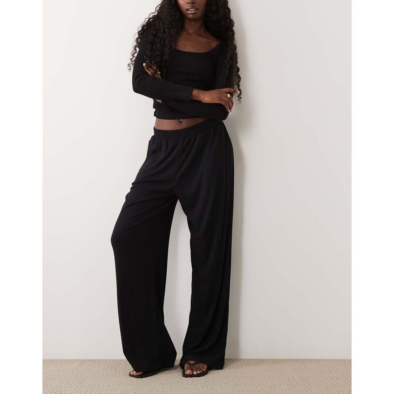 Abercrombie & Fitch ribbed jersey balloon fit trousers in black
