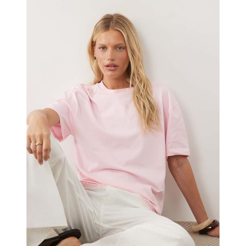 ASOS DESIGN oversized t shirt co-ord with lace trim at hem in