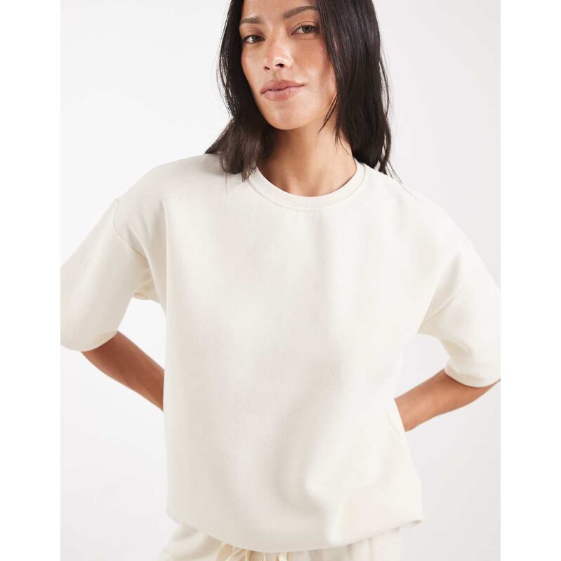 Vero Moda oversized sweat t-shirt co-ord in cream-White