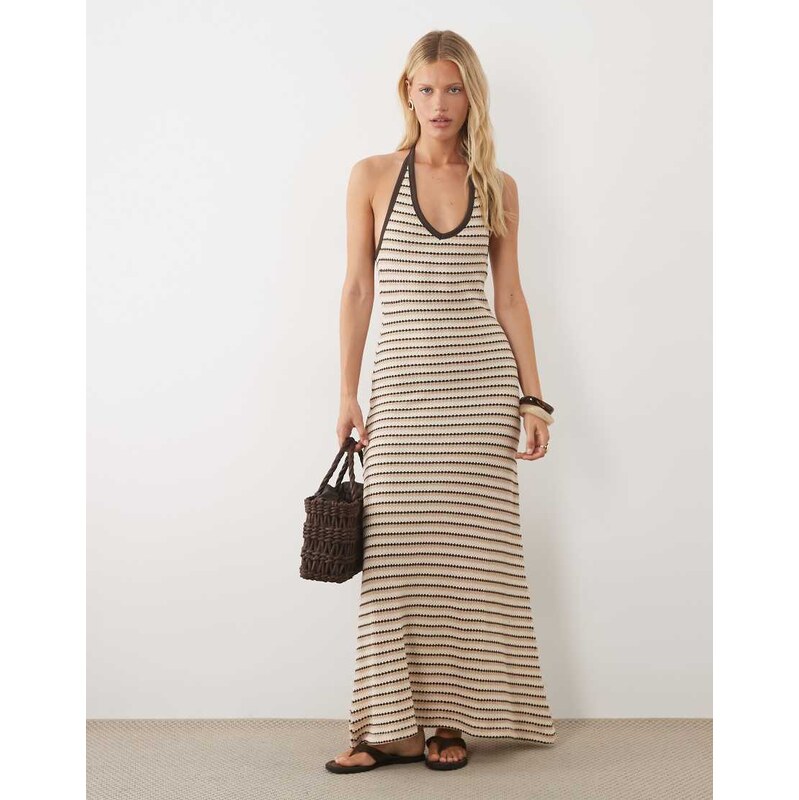 ASOS DESIGN crochet jersey v neck halter neck maxi dress in