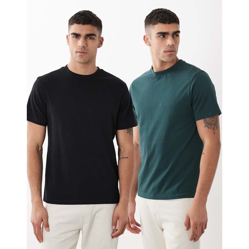 ASOS DESIGN Essentials 2 pack regular fit t-shirt in black and