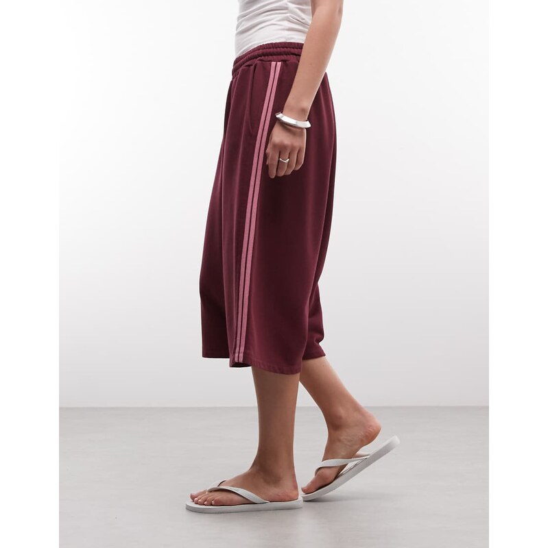 COLLUSION sports stripe baggy longline jersey shorts-Red