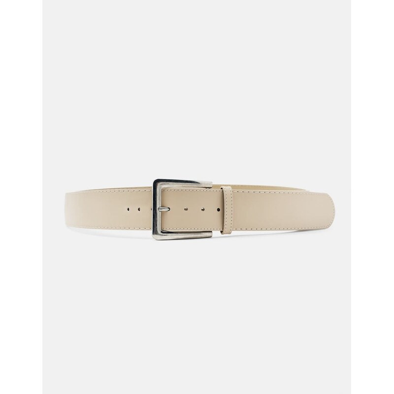 Pull&Bear Leather effect belt in cream-White