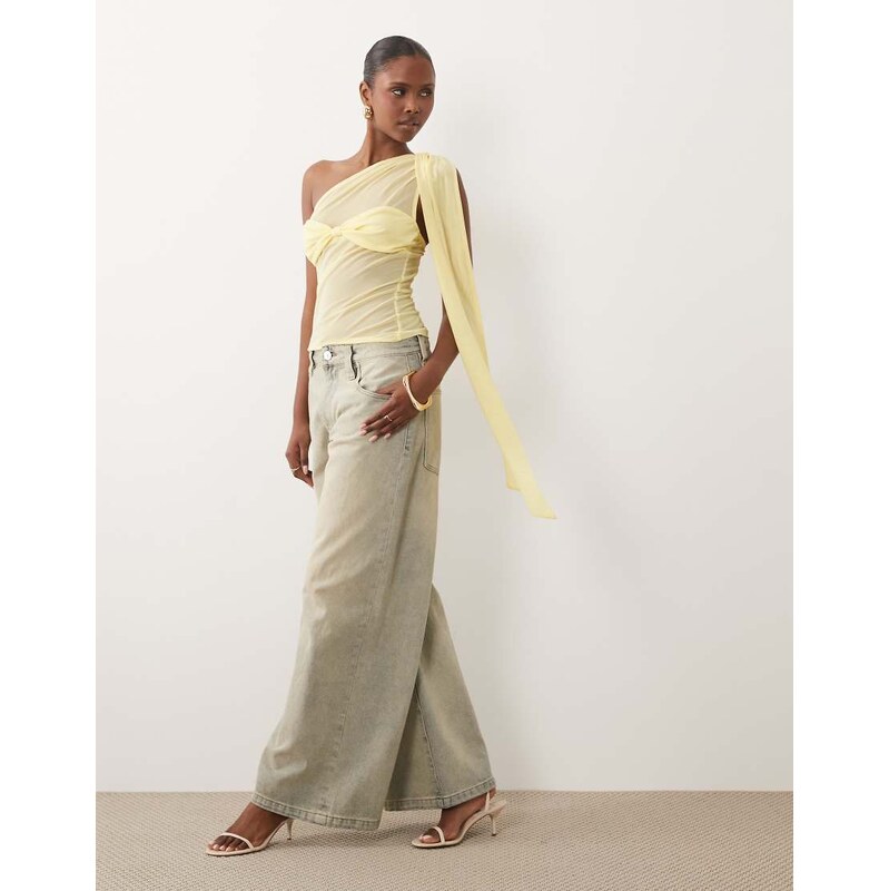 ASOS DESIGN mesh one shoulder sash top with bandeau detail in