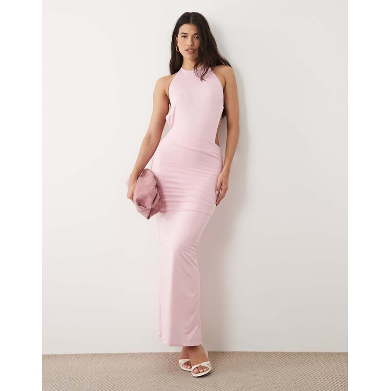 Aria Cove double layered slinky high neck open back detail maxi