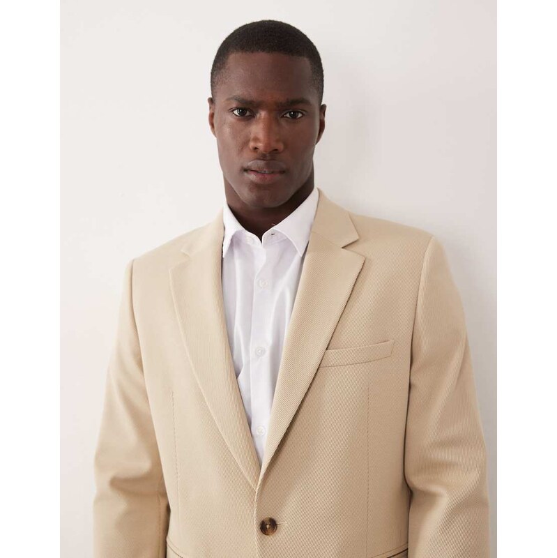 ASOS DESIGN skinny suit jacket in stone-Neutral