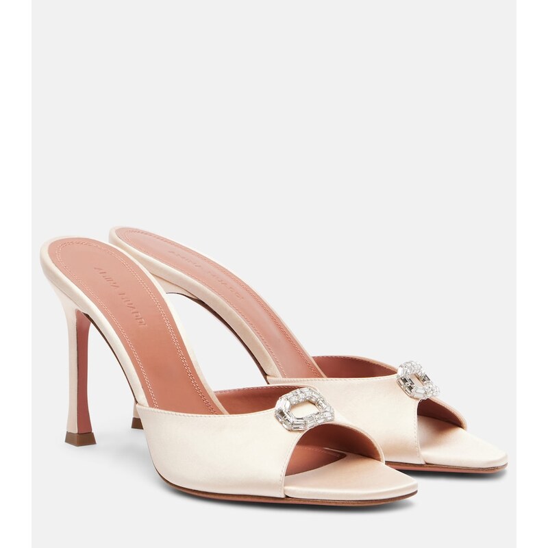Amina Muaddi Mini Camelia embellished satin mules