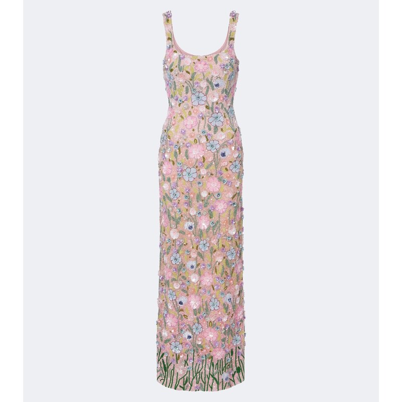 Là Fuori Embellished floral-appliqué gown