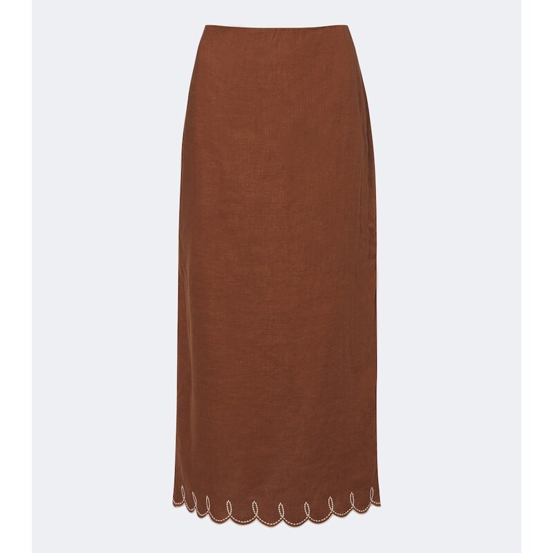 Veronica Beard Malou embroidered linen midi skirt