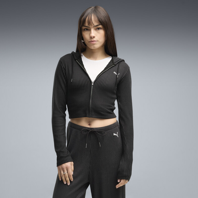 PUMA Essentials Ribbed Full-Zip Slim Hoodie Women