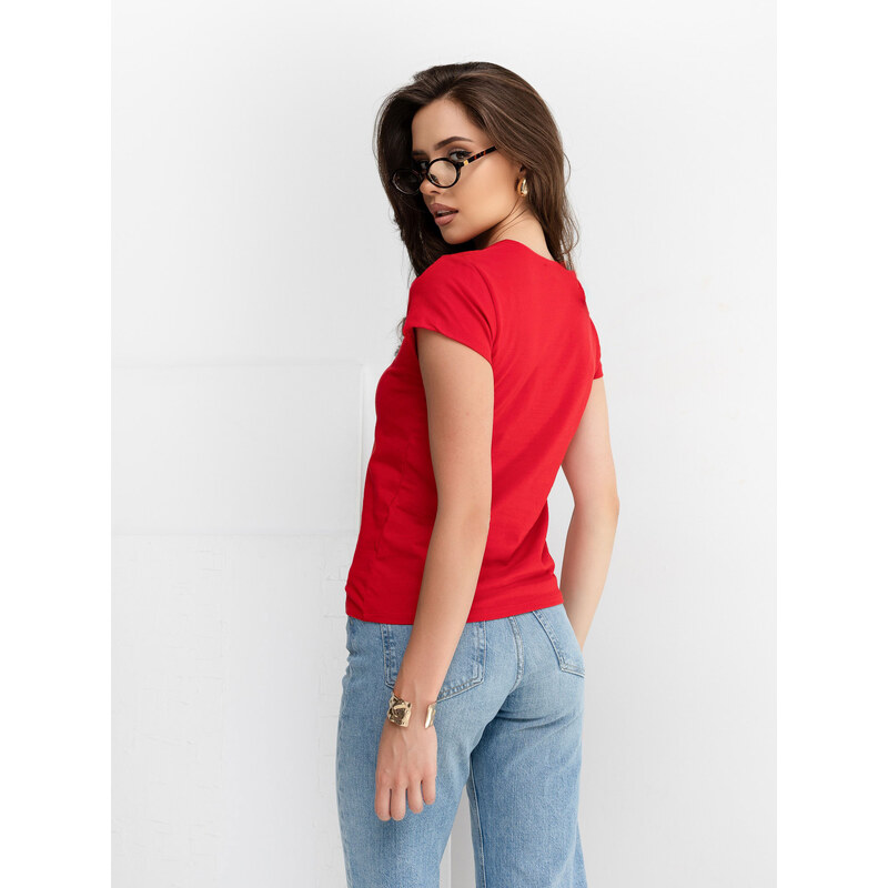 BASIC FEEL GOOD Červené tričko s kulatým výstřihem -red Červená