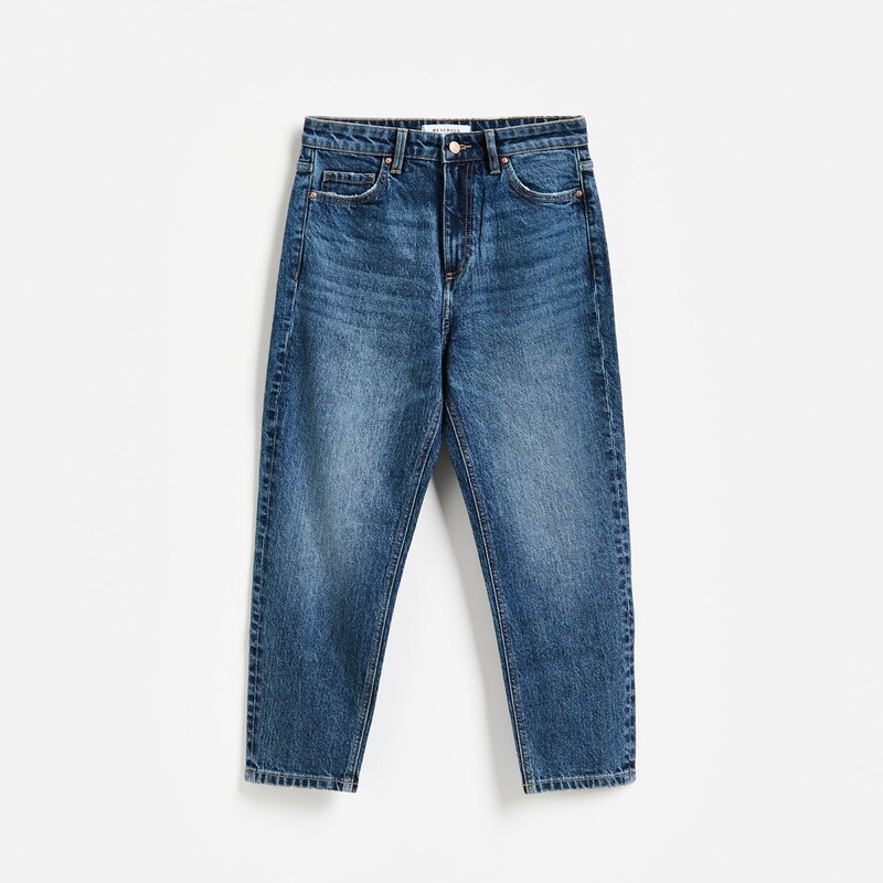Reserved - Mom jeans se zkrácenou nohavicí - tmavomodrá