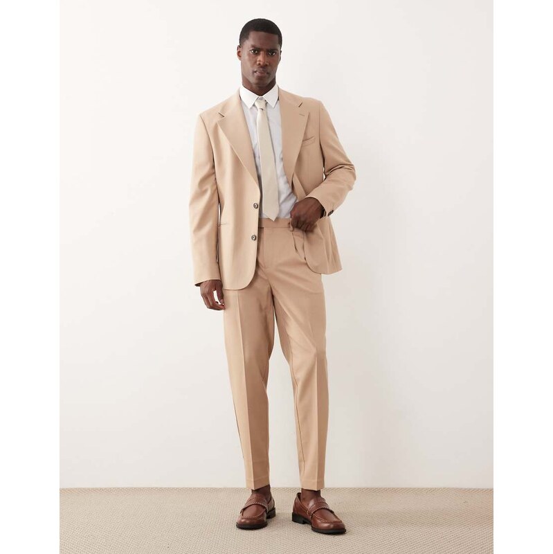 ASOS DESIGN 100% summer wool tapered suit trousers in beige