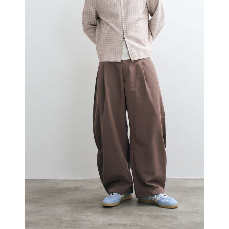 adidas Originals barrel leg trousers in brown