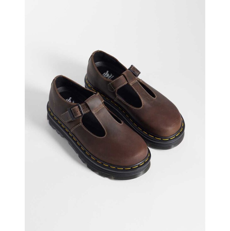 Dr Martens ZebZag Mary Jane shoes in dark brown crazy horse