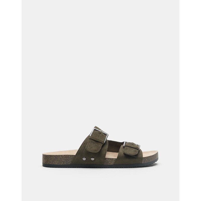 Pull&Bear Buckled sandals in khaki-Multi