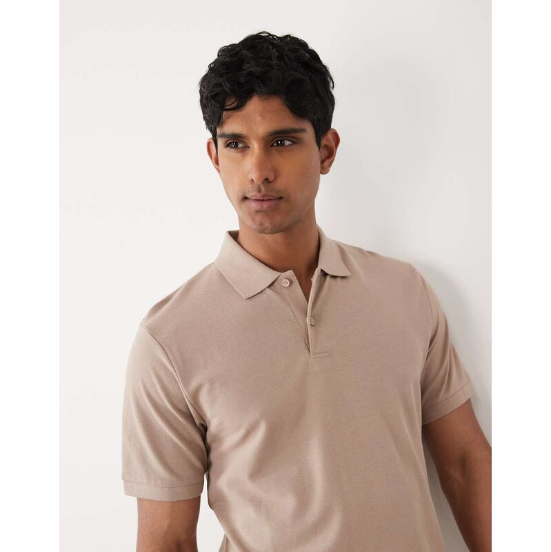 ASOS DESIGN Essentials regular fit polo in beige pique-Neutral