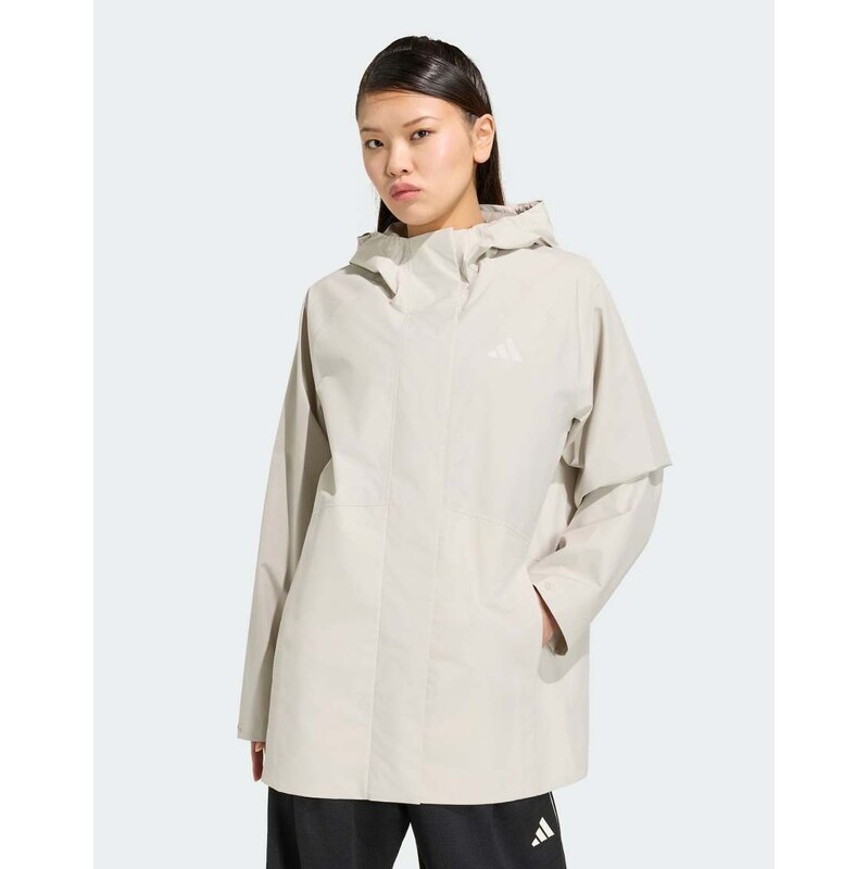 adidas performance Essentials rain parka in beige-Neutral
