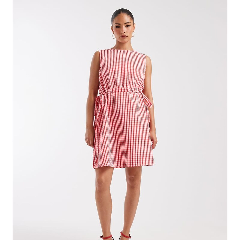 Vero Moda Petite sleeveless bow tie side seersucker mini dress