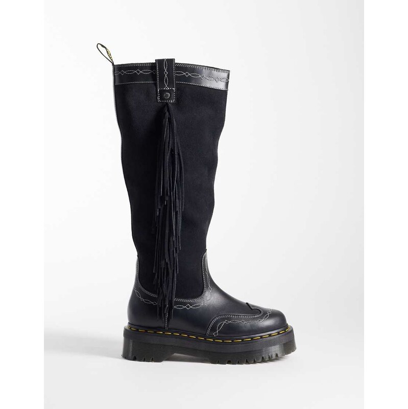 Dr Martens Rodeo fringe high pull-on boots in black suede