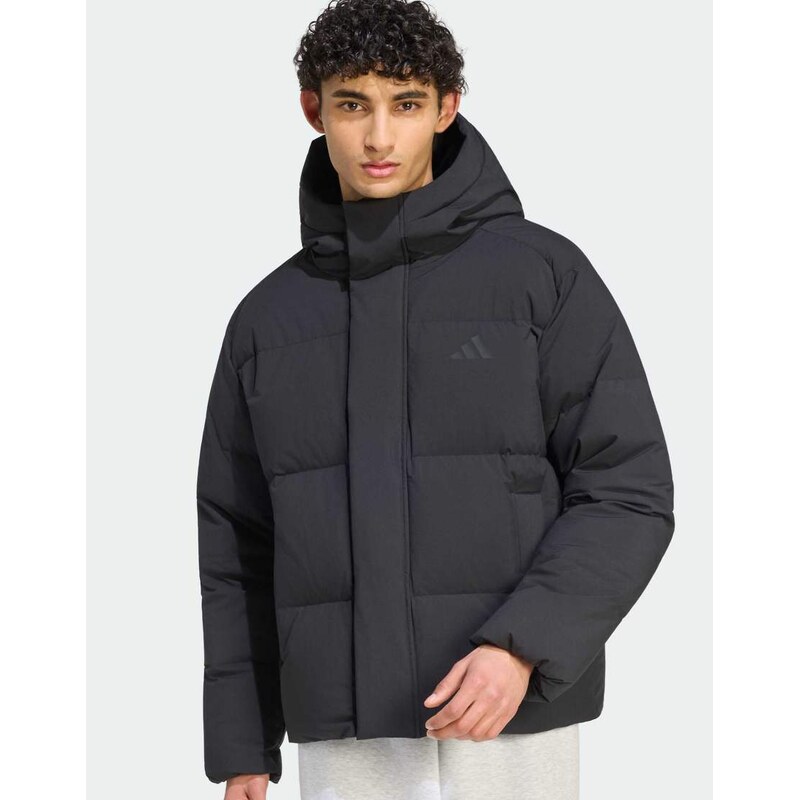 adidas performance Helionic down puffer hooded jacket in black