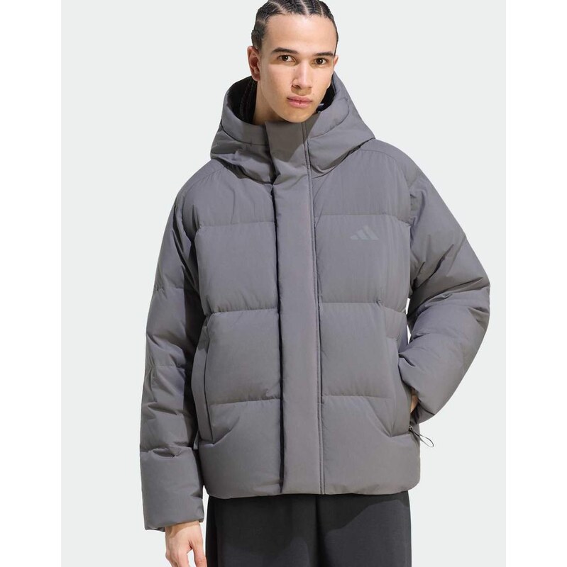 adidas performance Helionic down puffer hooded jacket in grey