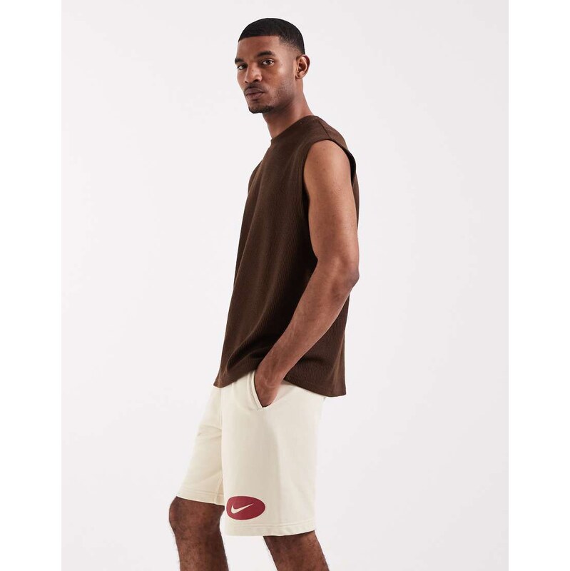 Nike Club French Terry swoosh short in beige-White