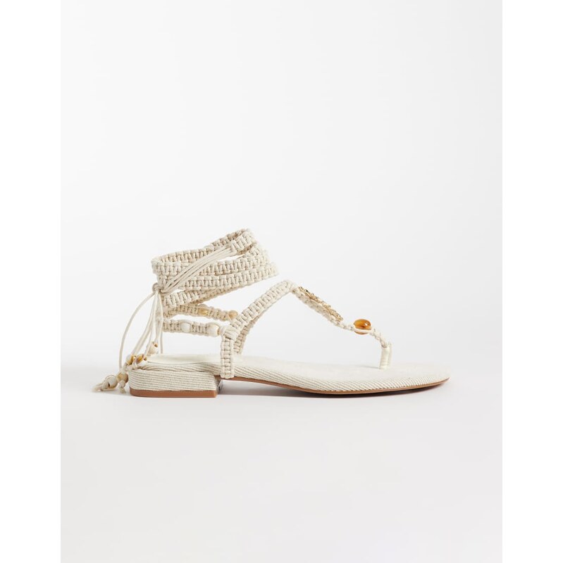 ASOS DESIGN Fernanda rope beaded hardware flat sandals in