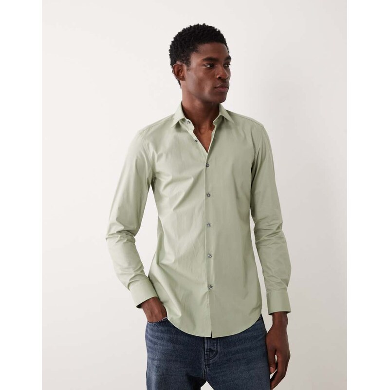 HUGO Red slim fit cotton poplin shirt in light green