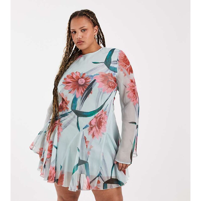 ASOS Curve ASOS DESIGN Curve long sleeve mini dress in floral
