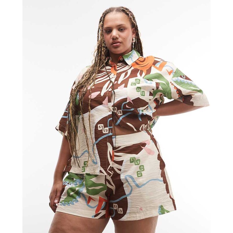 ASOS Curve ASOS DESIGN Curve shorts co-ord in tropical abstract
