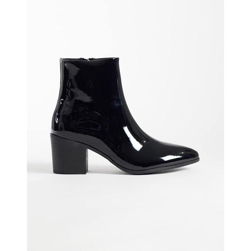 ASOS DESIGN heeled zip up boots in black patent