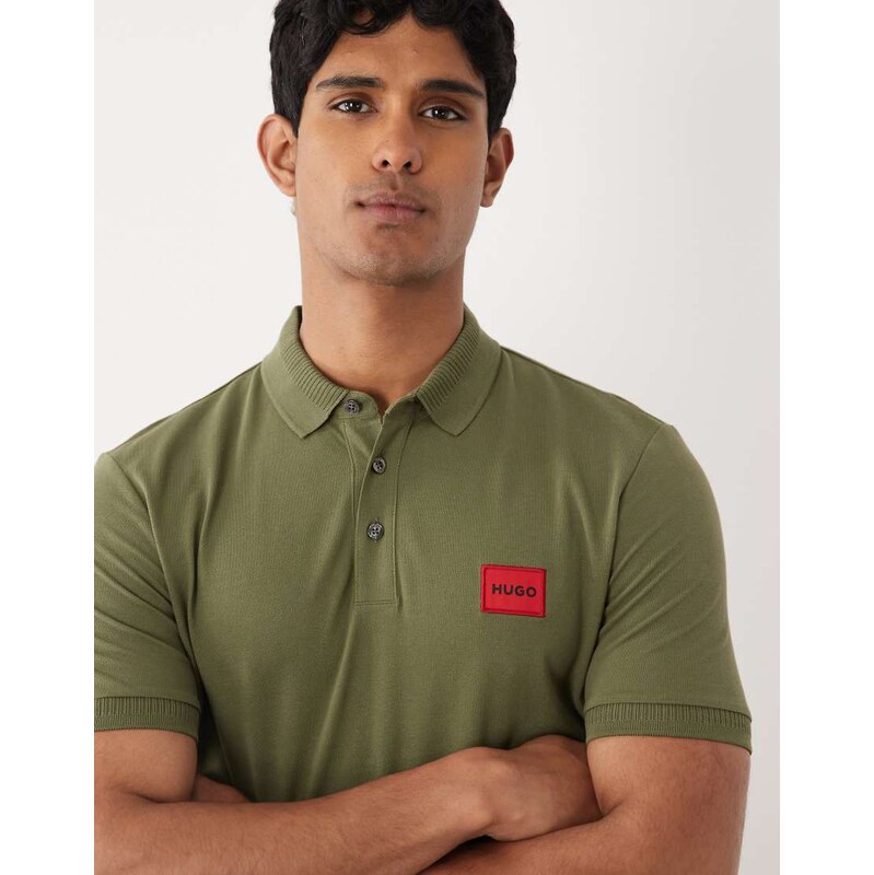 HUGO Red slim fit polo shirt with red box chest logo in green