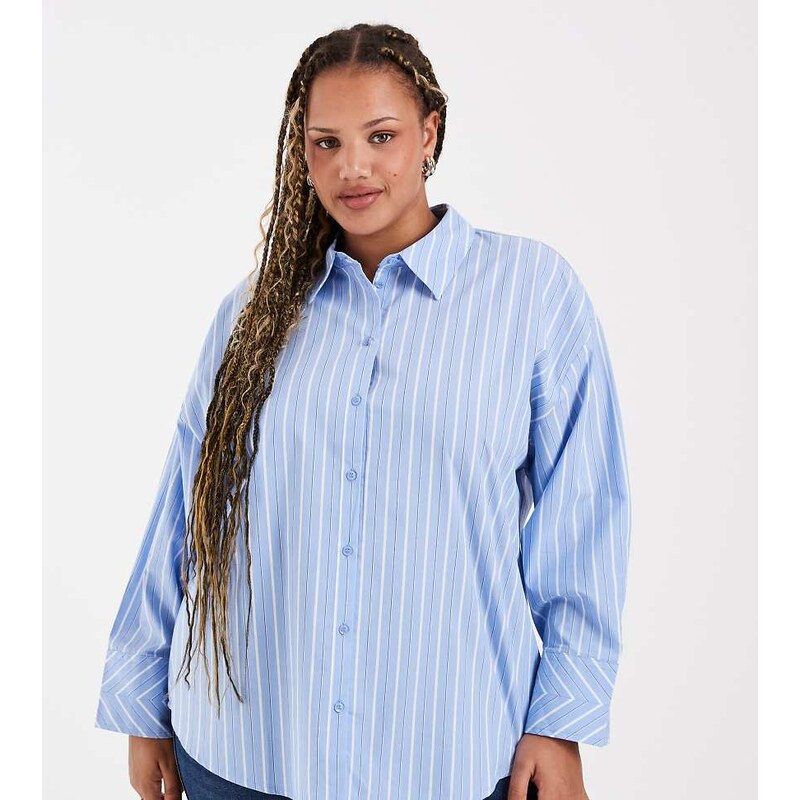 Vero Moda Curve oversized shirt in soft blue stripe print