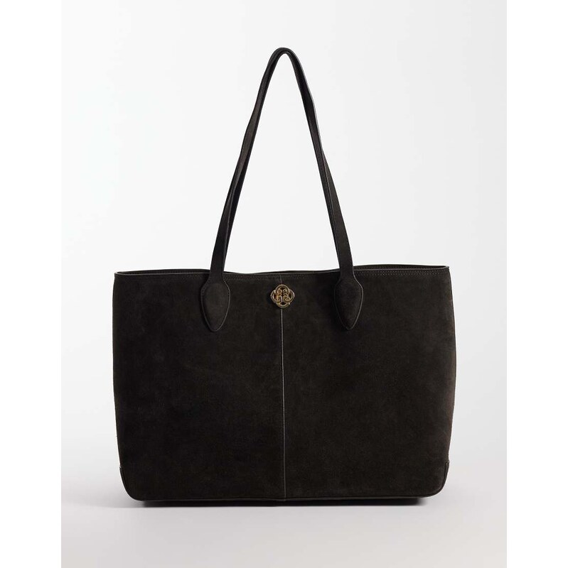Gant real suede leather shopper tote bag in black
