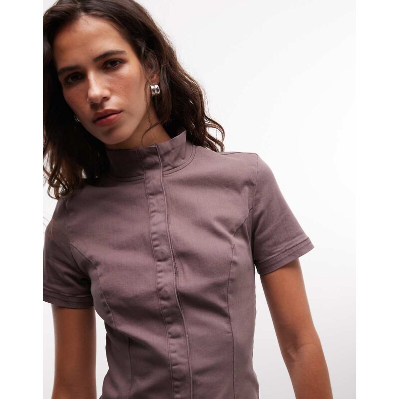 Weekday structured button up top in washed brown