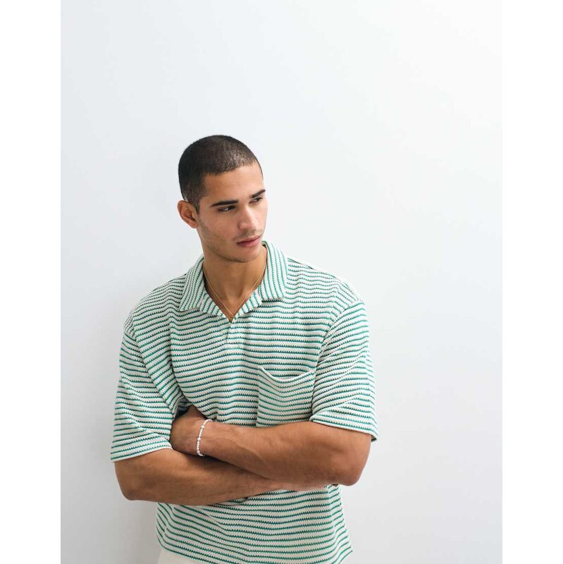 Reclaimed Vintage striped polo in green ecru stripe