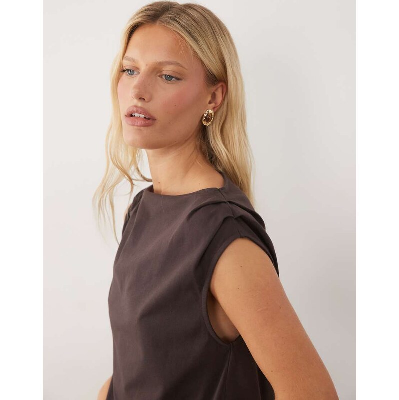 ASOS DESIGN boat neck top co-ord with ruched shoulder details in
