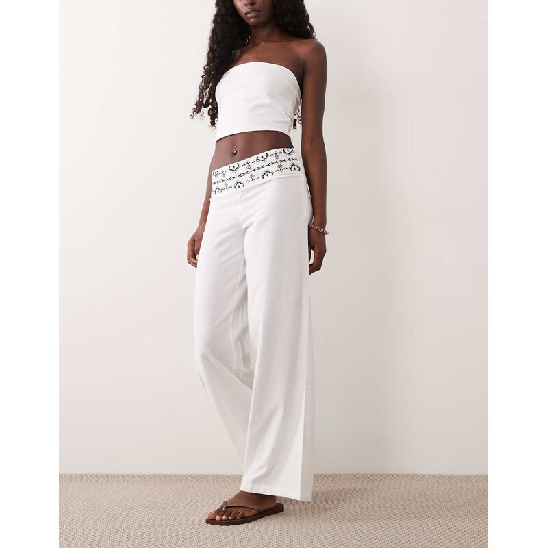 Mango Teen cotton rich straight trouser in white