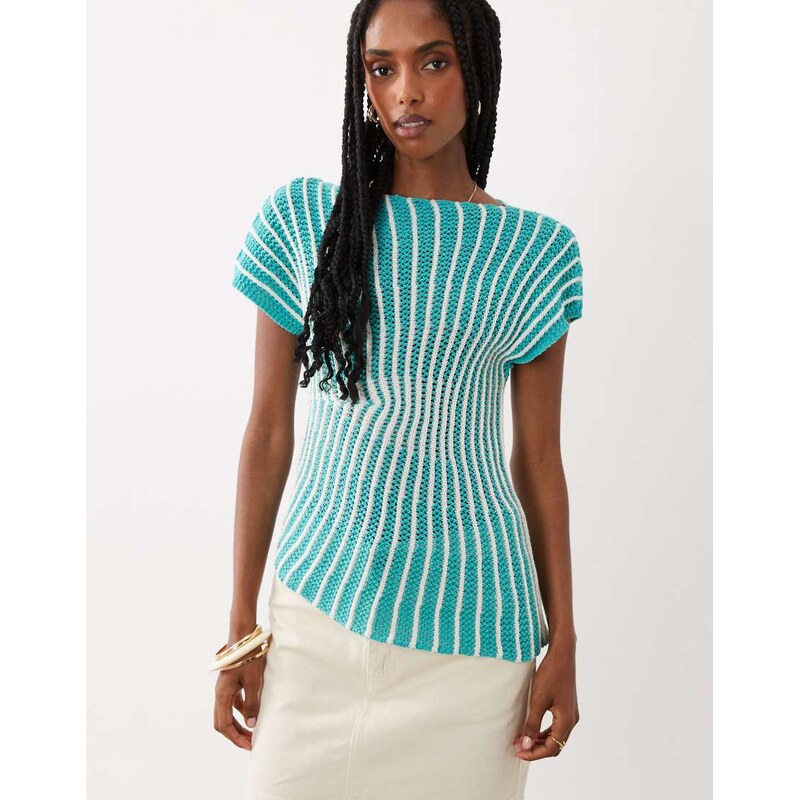 ASOS DESIGN knitted cinched pleated top in teal-Green