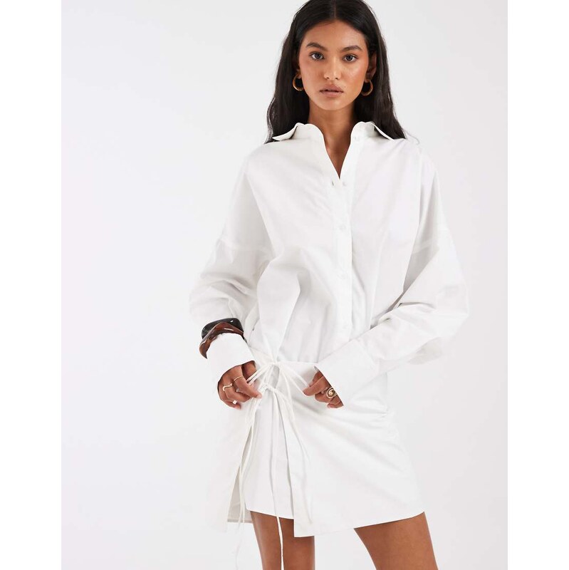 & Other Stories mini shirt dress with tie waist detail in white