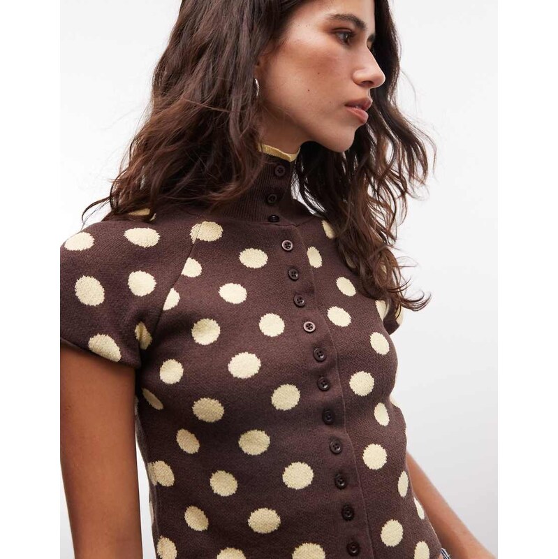 Reclaimed Vintage button through high neck compact knitted tank